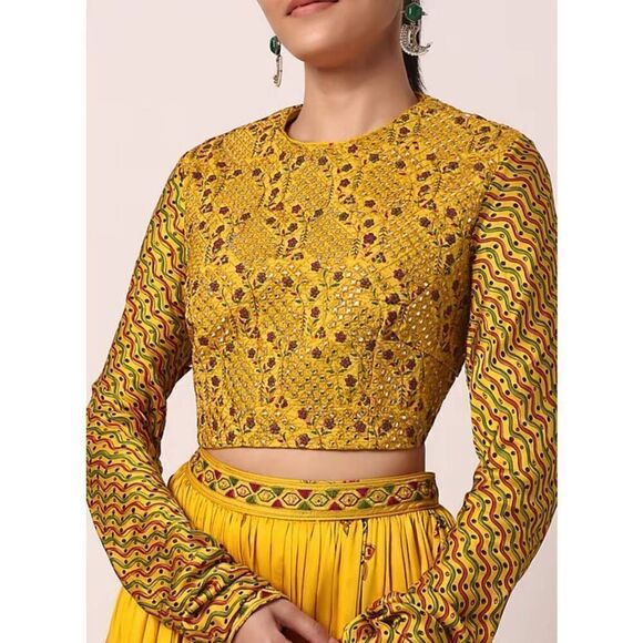 Kalki Fashion Traditional Skirt Set in mustard yellow with gold print - Picture 7 of 16